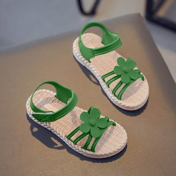 Piuwrlz Children's Versatile Peep Toe Sandals Girls Espadrilles Shoes Lace-Up New Dress Flats Green Size 31