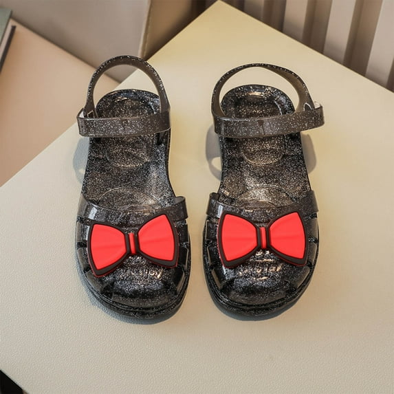 Piuwrlz Children's Versatile Peep Toe Sandals Girls Jelly Sandals Shoes Breathable Bow Lace-Up Jelly Sandals Black Size 2 Years