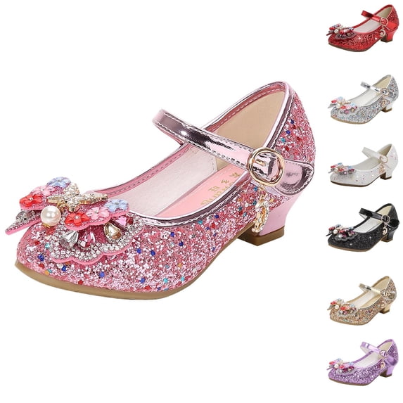 Piuwrlz Dress Shoes Girls 10 Princess Shoes Butterfly Bow Low Heel Dress Flats Beige Size 35