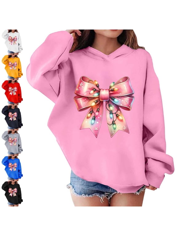 Fall Winter Hood Sweatshirts Girls Crewneck Christmas Patterns Pullover Hoodies Yellow Size 5 T