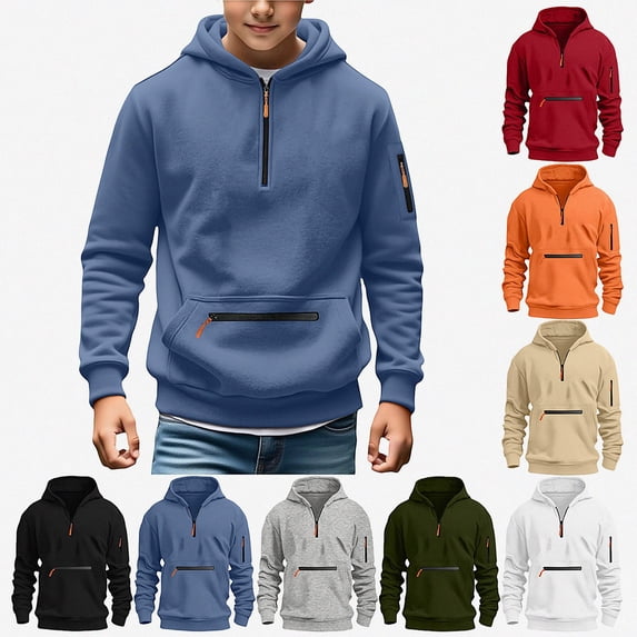 Piuwrlz Fall Winter Hoodies Pullover Boys with Pockets Warm Casual Hood Sweatshirts Black Size 13 Years