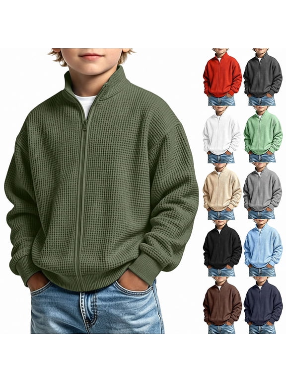 Fall Winter Pullover Boys Plain Casual Sweatshirts Beige Size 5 T