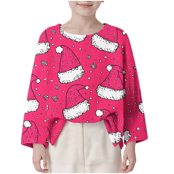 Piuwrlz Fall Winter Pullover for Girls Crewneck Christmas Patterns Sweatshirts Hot Pink Size 11-12 Years