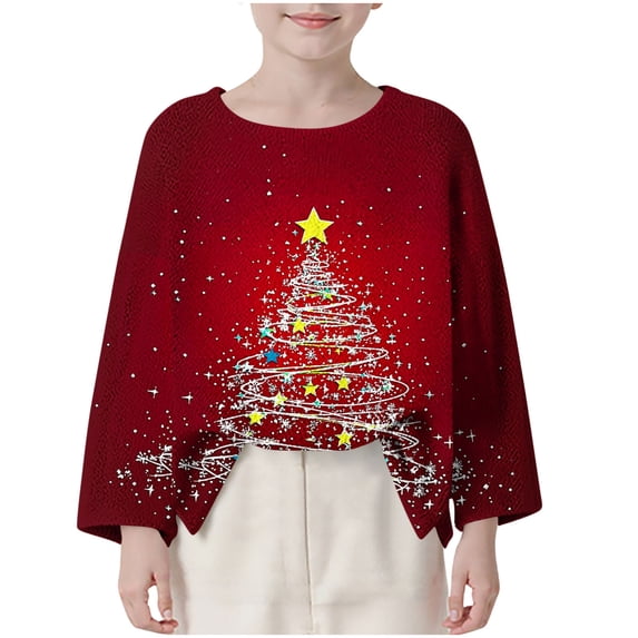 Piuwrlz Fall Winter Pullover for Girls Crewneck Christmas Patterns Sweatshirts Red Size 11-12 Years