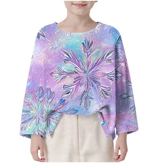 Piuwrlz Fall Winter Sweatshirts Girls Crewneck Christmas Patterns Pullover Purple Size 13-14 Years