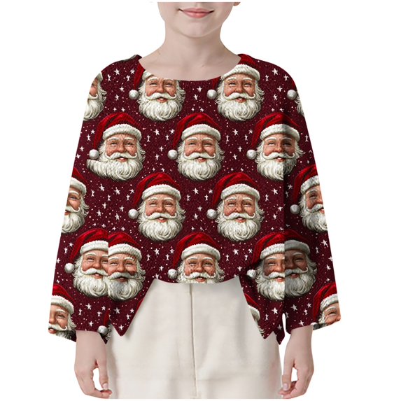 Piuwrlz Fall Winter Sweatshirts Girls Crewneck Christmas Patterns Pullover Wine Size 11-12 Years