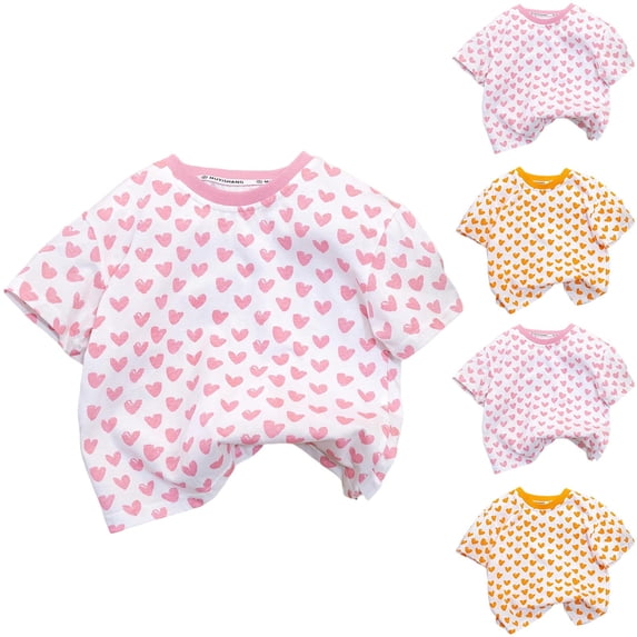 Piuwrlz Girl Graphic Shirts Tops Girls Short T-Shirts Sleeve Crew Neck Loose Simplicity Pullover Pink Size 3-4 Years