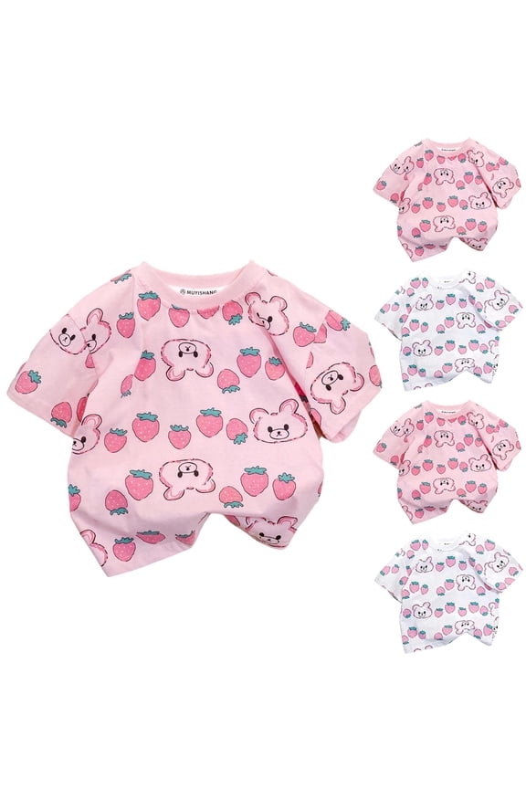 Girl Graphic Shirts Tops Girls Short T-Shirts Sleeve Crew Neck Loose Simplicity Pullover Pink Size 5-6 Years