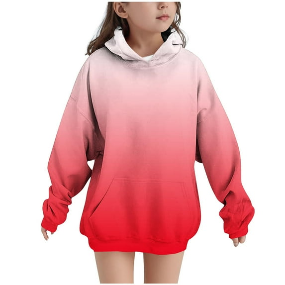Piuwrlz Girl Winter Printed Hoodies Kids Hood Sweatshirts Pocket Long Sleeved Plush Round Neck Hoodie Pullover Red Size 9 Years