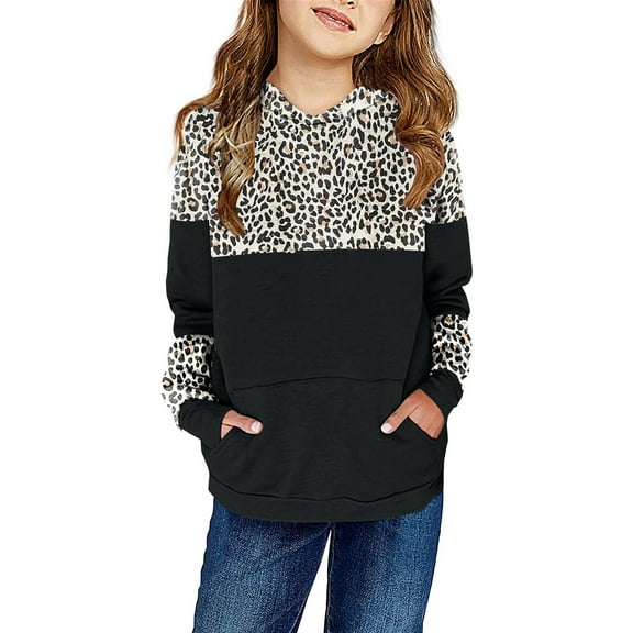 Piuwrlz Girl Winter Printed Hoodies Kids Hood Sweatshirts Pocket Long Sleeved Round Neck Hoodie Pullover Black Size 4 Years