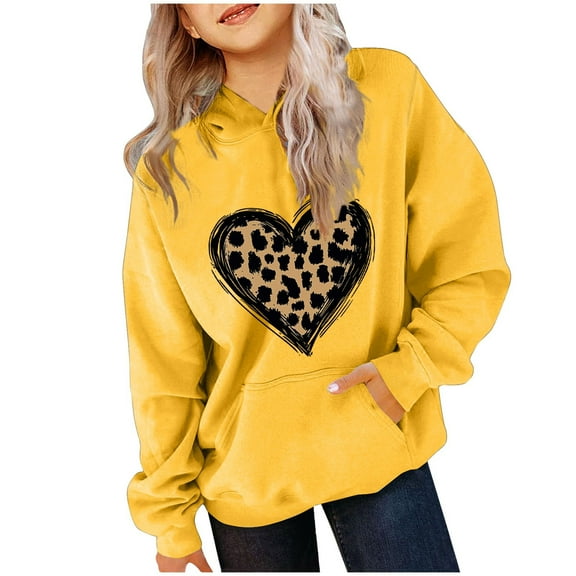 Piuwrlz Girl Winter Printed Hoodies Kids Hood Sweatshirts Pocket Long Sleeved Round Neck Hoodie Pullover Yellow Size 5 Years