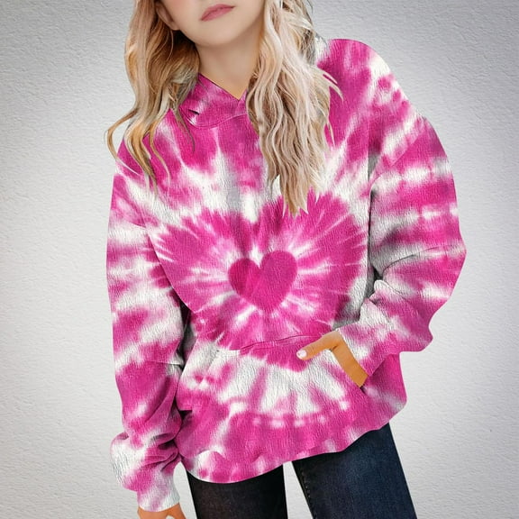 Piuwrlz Girl Winter Printed Hoodies Kids Hood Sweatshirts Pocket Long Sleeved Round Neck Tie Dyeing Hoodie Pullover Pink Size 5 Years