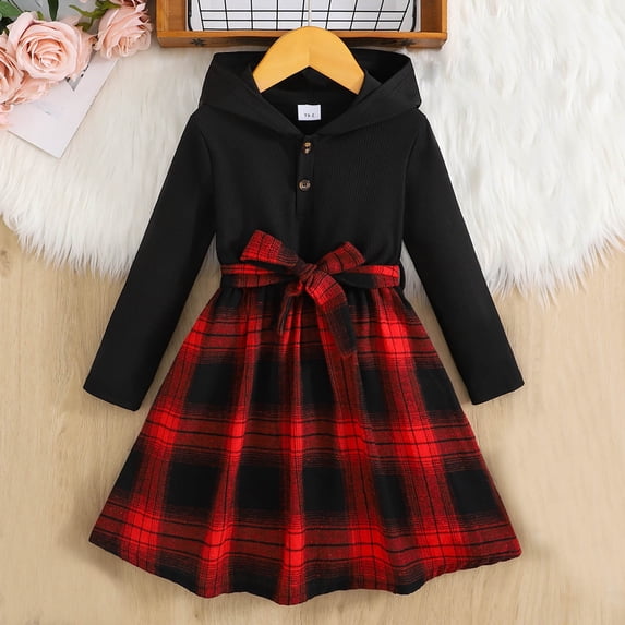 Piuwrlz Girls 1PC Pleated Skirt Sets Girl Long Sleeve Button Dresses Sets Red Size 5 T