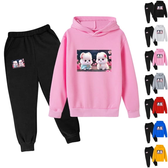 Piuwrlz Girls 2PC Hoodies Sets Kids Pattern Outfit Sets Hood Sweatshirts and Pants Gray Size 6 Years