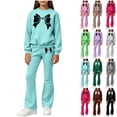 thumbnail image 1 of Piuwrlz Girls 2PC Sweatshirt Sets Kids Pattern Outfit Sets Crew Neck Sweatshirts and Flared Pants Purple Size 9-10 Years, 1 of 6