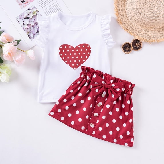 Piuwrlz Girls Back to School Dress Sets Short T-Shirt and Skirt Sets Tight Bow-knot Skirts Suits Red Size 3 Years