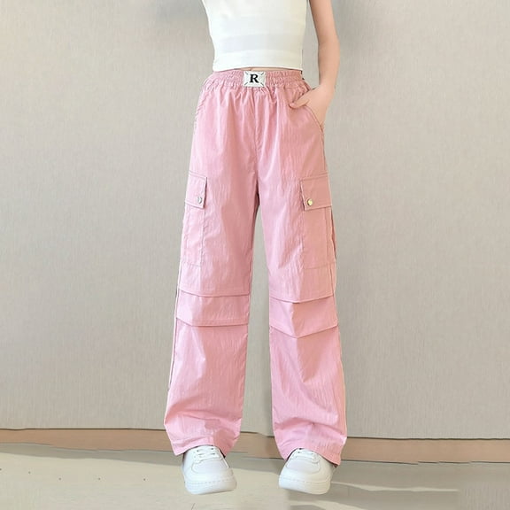 Piuwrlz Girls Boys Cargo Pants for Kids Long Sweatpants Loose Pink Size 6 Years