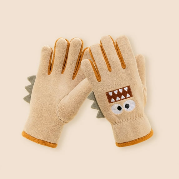 Piuwrlz Girls Boys Winter Glove Knit Set Children's Printed Cold-Proof Windproof Thickened Plush Windproof Gloves Khaki Size 7 Years