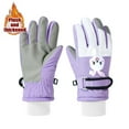 thumbnail image 1 of Piuwrlz Girls Boys Winter Glove Skiing Set Children's Printed Plush Windproof Gloves Purple Size M/6 Years, 1 of 3