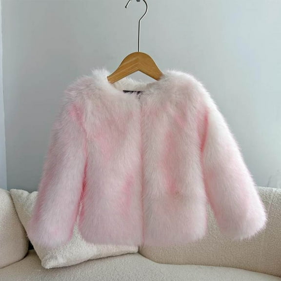 Piuwrlz Girls Faux Fur Jackets Kids Winter Plush Coats Tie Dyeing for Girl Jacket Pink Size 7-8Years