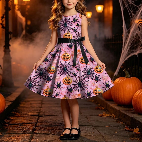 Piuwrlz Girls Halloween Party Dresses Kids Girl Cos Perform Dress Pink Size 7 Years
