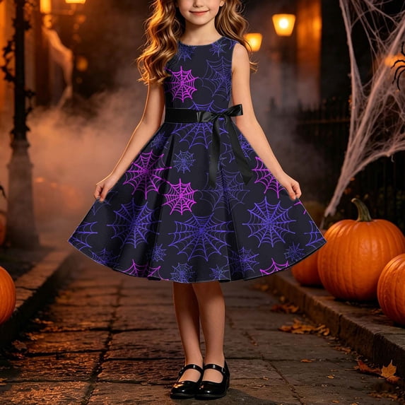 Piuwrlz Girls Halloween Party Dresses Kids Girl Cos Perform Dress Purple Size 7 Years