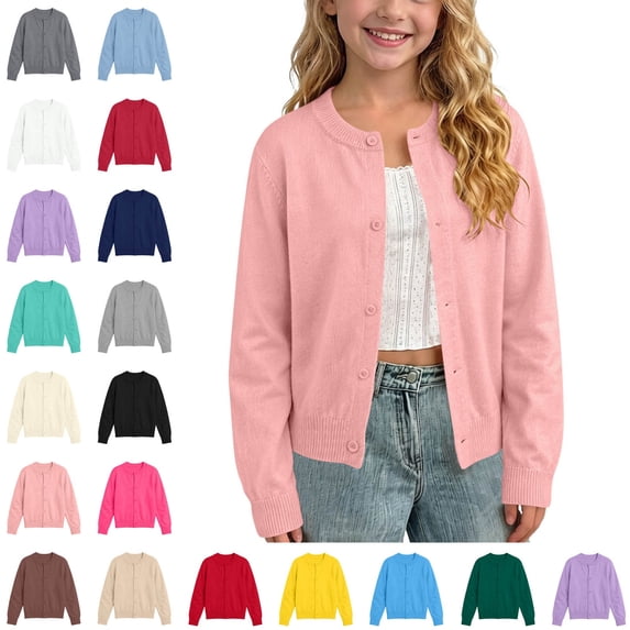 Piuwrlz Girls Knitwear Cardigan Kids Patton Knit Sweater Long Sleeve Outwear Jacket Purple Size 4-5 T