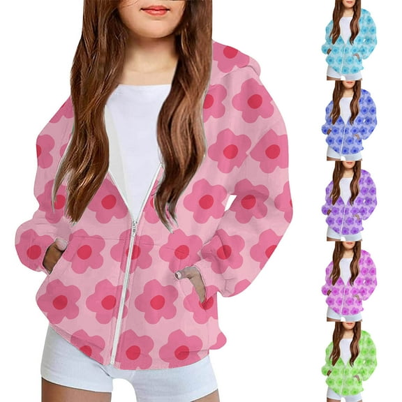 Piuwrlz Girls Lightweight Jacket Hooded Jackets Winter for Girl Sweatshirt Blue Size 8 Years