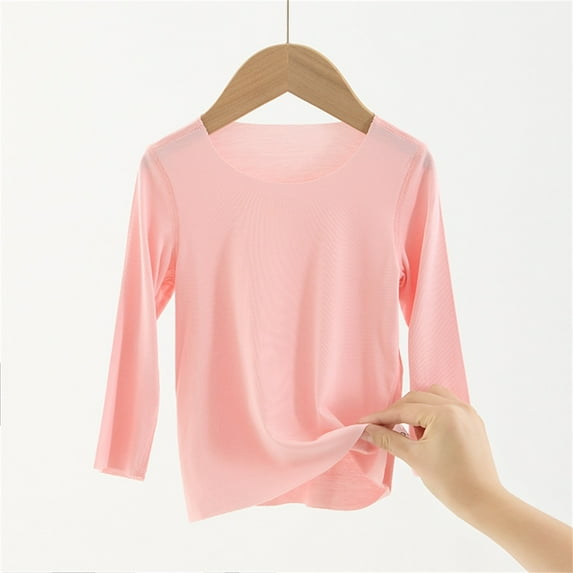 Piuwrlz Girls Long Sleeve T-Shirt Kids Cotton Shirts Comfortable Solid Color Round Neck T Shirt Tops Pink Size 9 Years