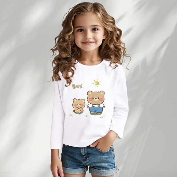Piuwrlz Girls Long Sleeve T-Shirt Kids Cotton Shirts Round Neck T Shirt Tops White Size 2 Years