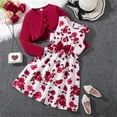 thumbnail image 1 of Piuwrlz Girls Long Sleeved Jacket and Skirt Sets Dress Set Back to School New Cardigan Printed Skirts Suits Red Size 12 Years, 1 of 9