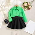 thumbnail image 1 of Piuwrlz Girls Long Sleeved Jacket and Skirt Sets Dress Set Back to School Solid Color Lapel Collar Skirts Suits Green Size 4 Years, 1 of 3