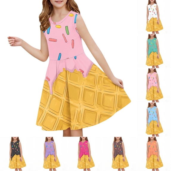 Piuwrlz Girls Play Casual Dresses Girl Summer Dresses Crew Neck Pleated Skirts Blue Size 13 Years