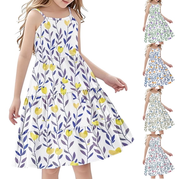 Piuwrlz Girls Play Casual Dresses Girl Summer Dresses Pleated Skirts Purple Size 9 Years