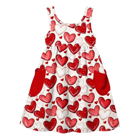 Piuwrlz Girls Play Casual Dresses Girl Summer Dresses Pocket Crew Neck Pleated Skirts Red Size 9 Years