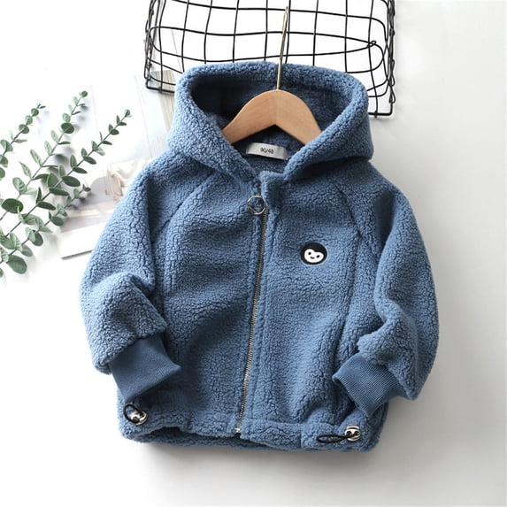 Piuwrlz Girls Plush Jackets Kids Winter Fleece Outerwear Fashionable Tops for Girl Jacket Dark Blue Size 120