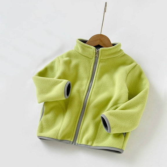 Piuwrlz Girls Plush Jackets Kids Winter Fleece Outerwear Lightweight Solid Color Tops Zipper for Girl Jacket Green Size 7-8Years