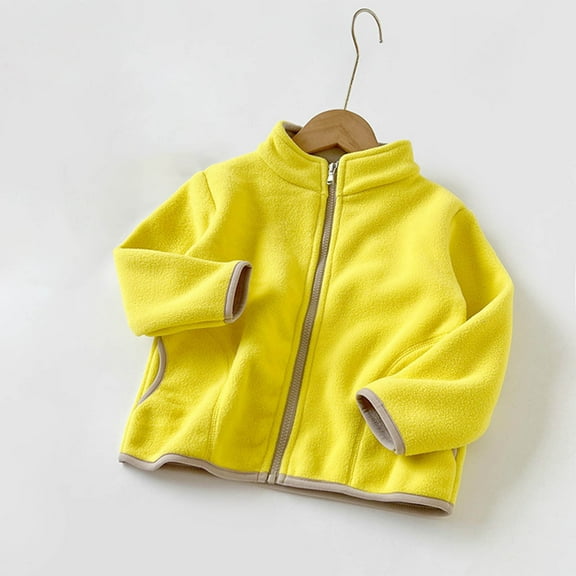 Piuwrlz Girls Plush Jackets Kids Winter Fleece Outerwear Lightweight Solid Color Tops Zipper for Girl Jacket Yellow Size 7-8Years