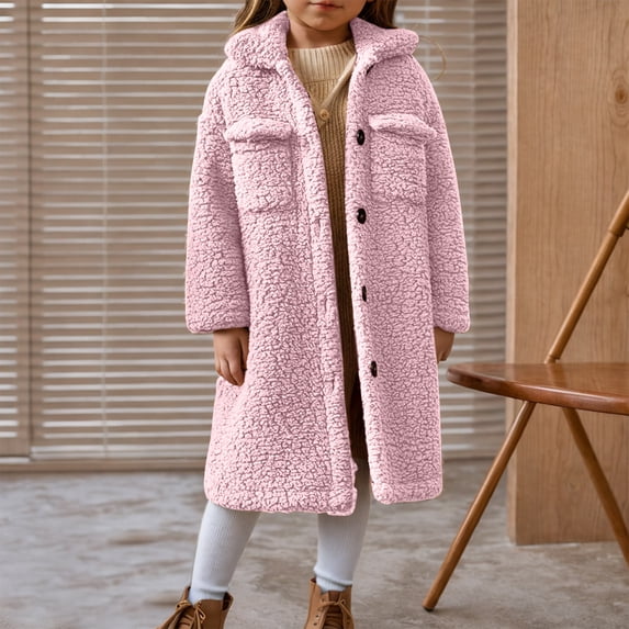 Piuwrlz Kid Girls Winter Plush Outerwear Fleece Jackets Pocket for Girl Jacket Pink Size 130
