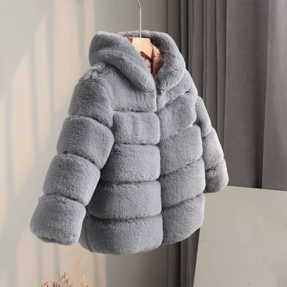 Piuwrlz Winter Fleece Jackets for Children's Girls Plush Outerwear Solid Color Tops for Girl Jacket Gray Size 5-6Years