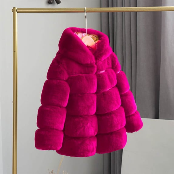 Piuwrlz Girls Plush Jackets Kids Winter Fleece Outerwear Solid Color Tops for Girl Jacket Hot Pink Size 3-4Years