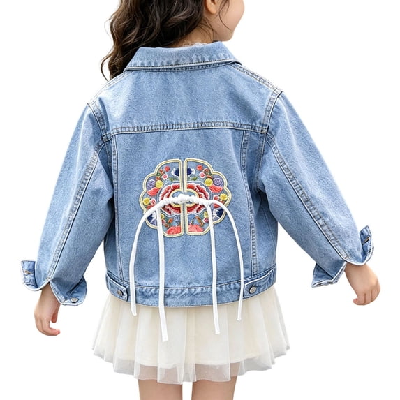 Piuwrlz Girls Pocket Denim Jackets Kids Long Button Jean Jacket Outerwear Blue Size 18 Months