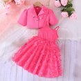 thumbnail image 1 of Piuwrlz Girls Short Sleeved Jacket and Skirt Sets Dress Set Fashionable Solid Color Skirts Suits Pink Size 6 Years, 1 of 9