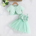 thumbnail image 1 of Piuwrlz Girls Short Sleeved Jacket and Skirt Sets Dress Set Solid Color Skirts Suits Green Size 3 Years, 1 of 8