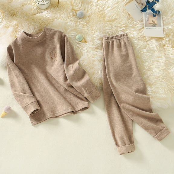 Piuwrlz Girls Sleepwear Sets Toddler Pajamas Set Plush Cowl Neck Undershirt Nightwear Coffee Size 2 Years