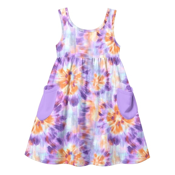 Piuwrlz Girls Summer Dresses Girl Casual Play Dresses Pocket Crew Neck Pleated Skirts Purple Size 5 Years