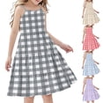 thumbnail image 1 of Piuwrlz Girls Summer Dresses Girl Casual Play Dresses Stripe Pleated Skirts Blue Size 13 Years, 1 of 8