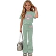 thumbnail image 1 of Piuwrlz Girls Two Piece Sets 7-8 Kids Outfit Set Crew Neck Sweat T-Shirts and Pants Green Size 7-8Years, 1 of 7