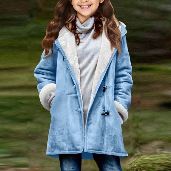 Piuwrlz Kids Girls Winter Oversized Hood Coats Velvet Jackets for Girl Jacket Light Blue Size 8 Years