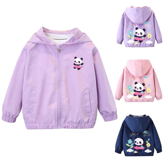 Piuwrlz Girls Windproof Jacket Anorak Hooded Jackets Windproof for Girl Lightweight Trench Coat Dark Blue Size 5 Years